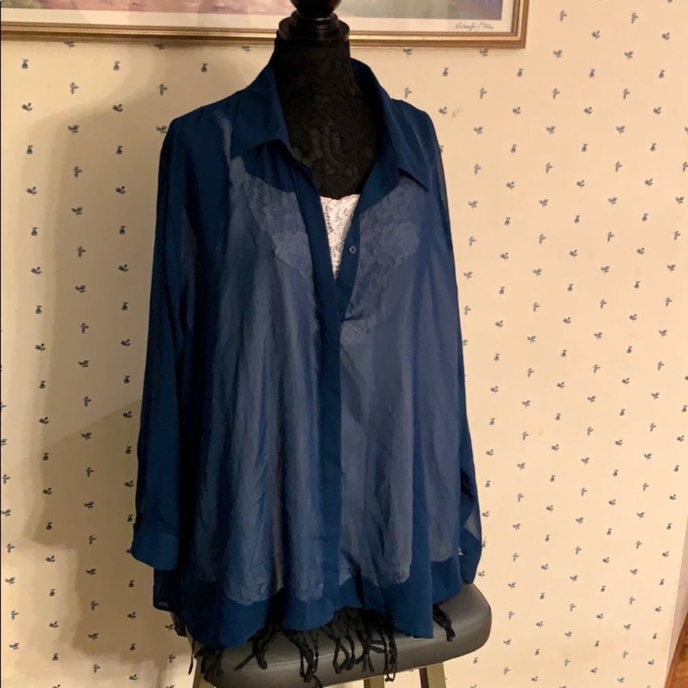Sheer Dark Blue Button-Down Shirt